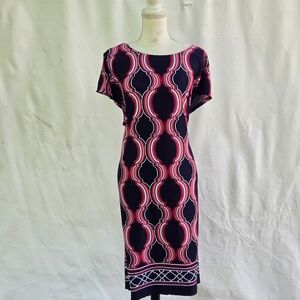 R&K Pink and Black Patterned Midi Dress